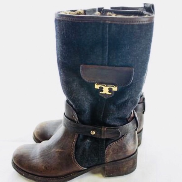 🌟HP🌟Tory Burch Brown Leather/Blk Wool Boots 5.5 - Picture 2 of 7